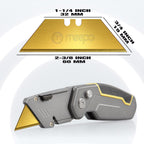 M MEEPO 100-Pack Utility Knife Blades, Titanium Fully Plated, Durable SK-2 Razor Blades for Utility Knife Box Cutter, Never Rust, Extra Durable, With 1-blade & 5-blade Dispenser