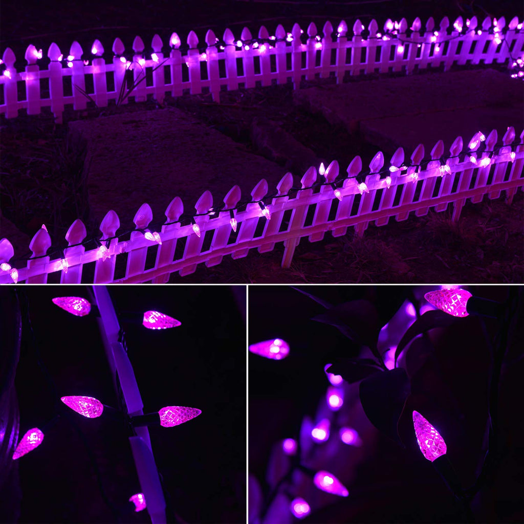 Twinkle Star 50 LED C6 Halloween String Lights, 17ft Battery Operated Fairy Lights with 8 Lighting Modes, Indoor Outdoor Black Wire Lights for Patio Garden Party Wedding Christmas Decoration, Purple