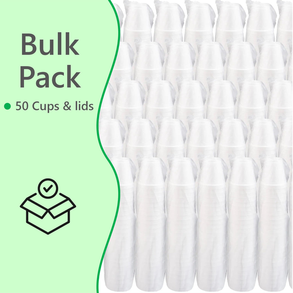 8OZ Foam Cups for Hot & Cold Drinks With Lids, USA-Made 50-Pack - Ideal Styrofoam Coffee Cups, Insulating To-Go Cups for Soda, Tea, Juice - Sturdy, Disposable & comparable to Industry standard 8J8