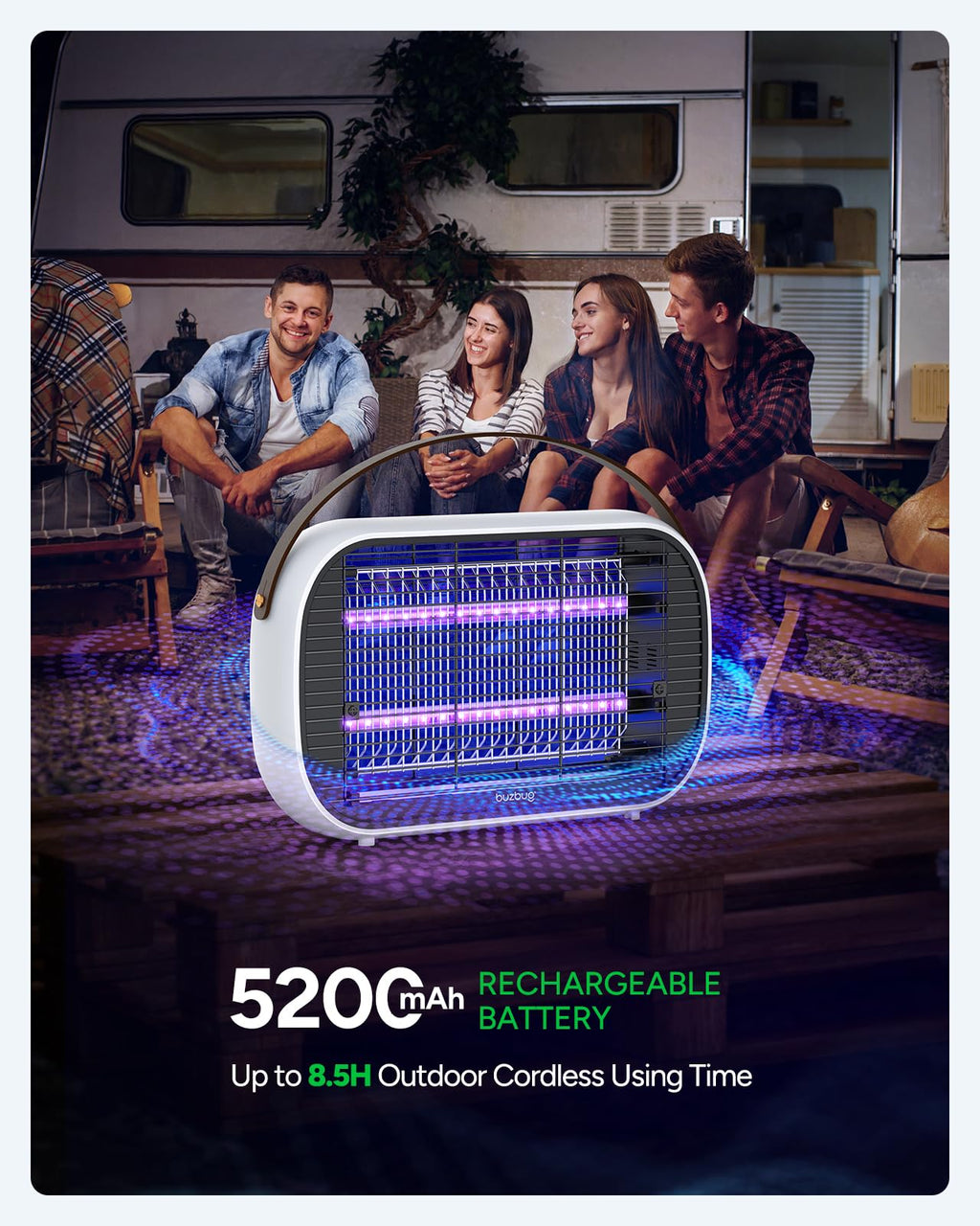 Buzbug LED Bug Zapper Indoor Outdoor, Rechargeable 5200mAh, Dual Band Attraction, 50000H Long-Life LED Bulbs, Portable Mosquito Zapper, Fly Trap Mosquito Trap, Fly Killer Fly Zapper – MA015C