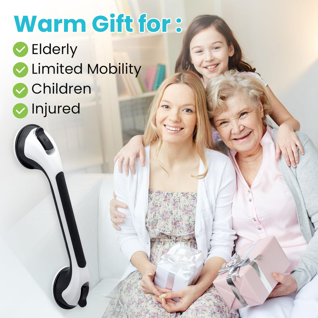 TAILI Shower Grab Bar, 12 Inch Shower Handle for Bathtubs and Showers for Elderly, Suction Grab Bars for Seniors Bathroom Safety Handle for Elderly, No Drilling Removable,Black