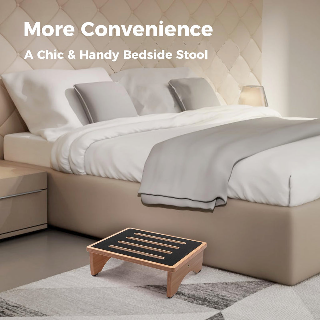 StrongTek 5" High Wooden Bed Step Stool for Adults, Sturdy Bedside & Shower Steps, 440lb Capacity, Versatile Mobility Aid for Seniors, Kitchen Use, Surgery Recovery, Anti-Slip, Portable Design