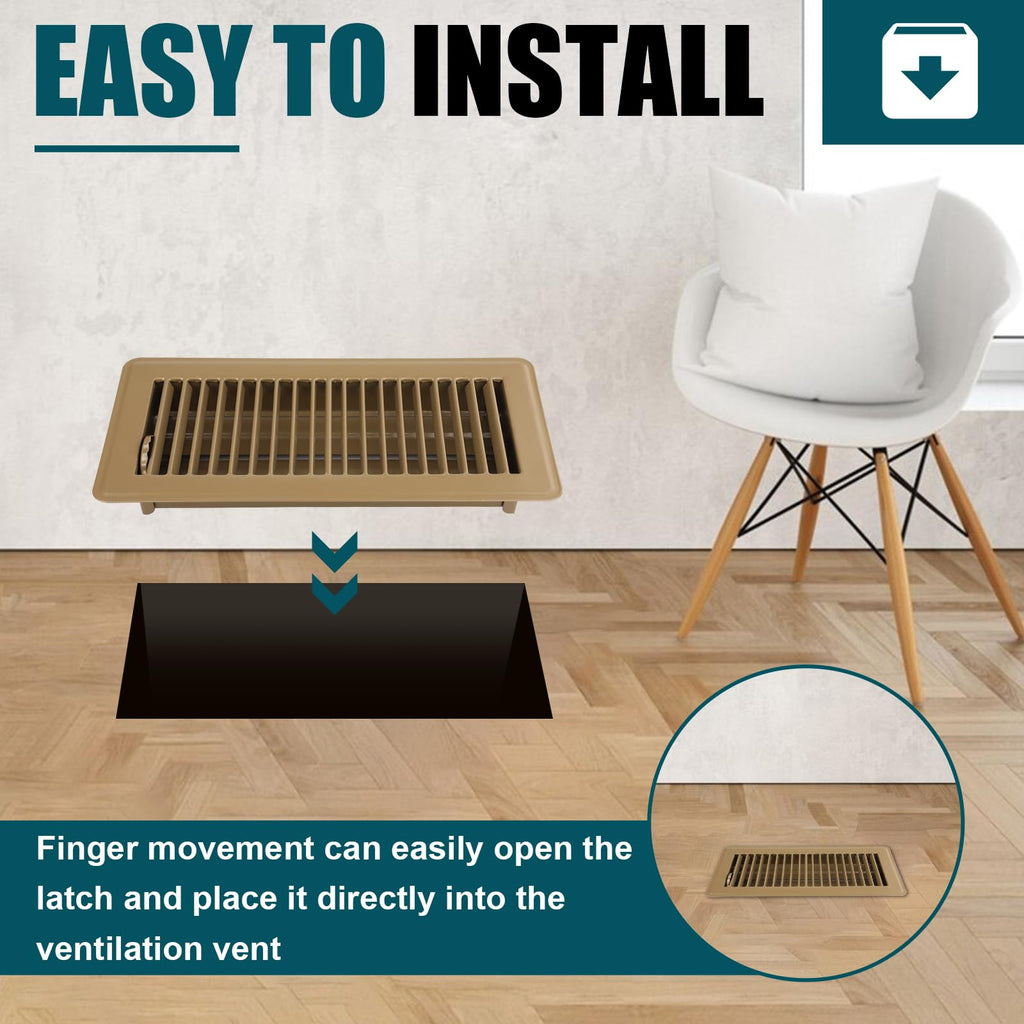 VOISEN Floor Register 4x10, 6 Pack Brown Floor Vent Covers, Heavy Duty Steel Walkable Floor Vents,Vent Covers for Home Floor
