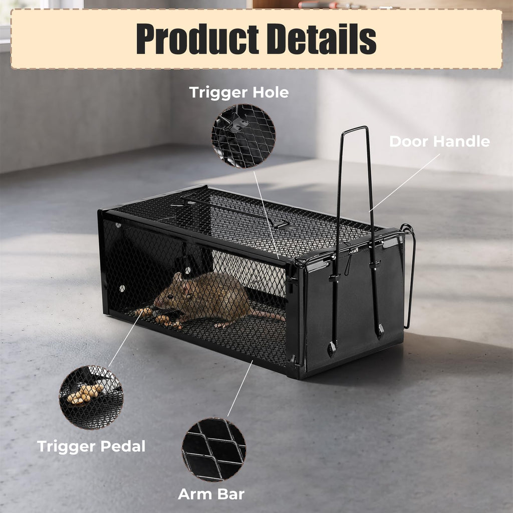 Pivmuth 2 Pack Humane Rat Traps 12.5"x5.5"x4.5", Reusable Mouse Traps for Indoor/Outdoor Use, No-Kill Live Capture for Chipmunks, Squirrels, Rats, Mice