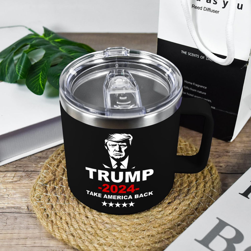 Icesip Trump Dad Mug 14 oz Insulated Coffee Mug with Lid and Handle, 14oz Double Wall Stainless Steel Coffee Tumbler Travel Cup, Black 1 Pack