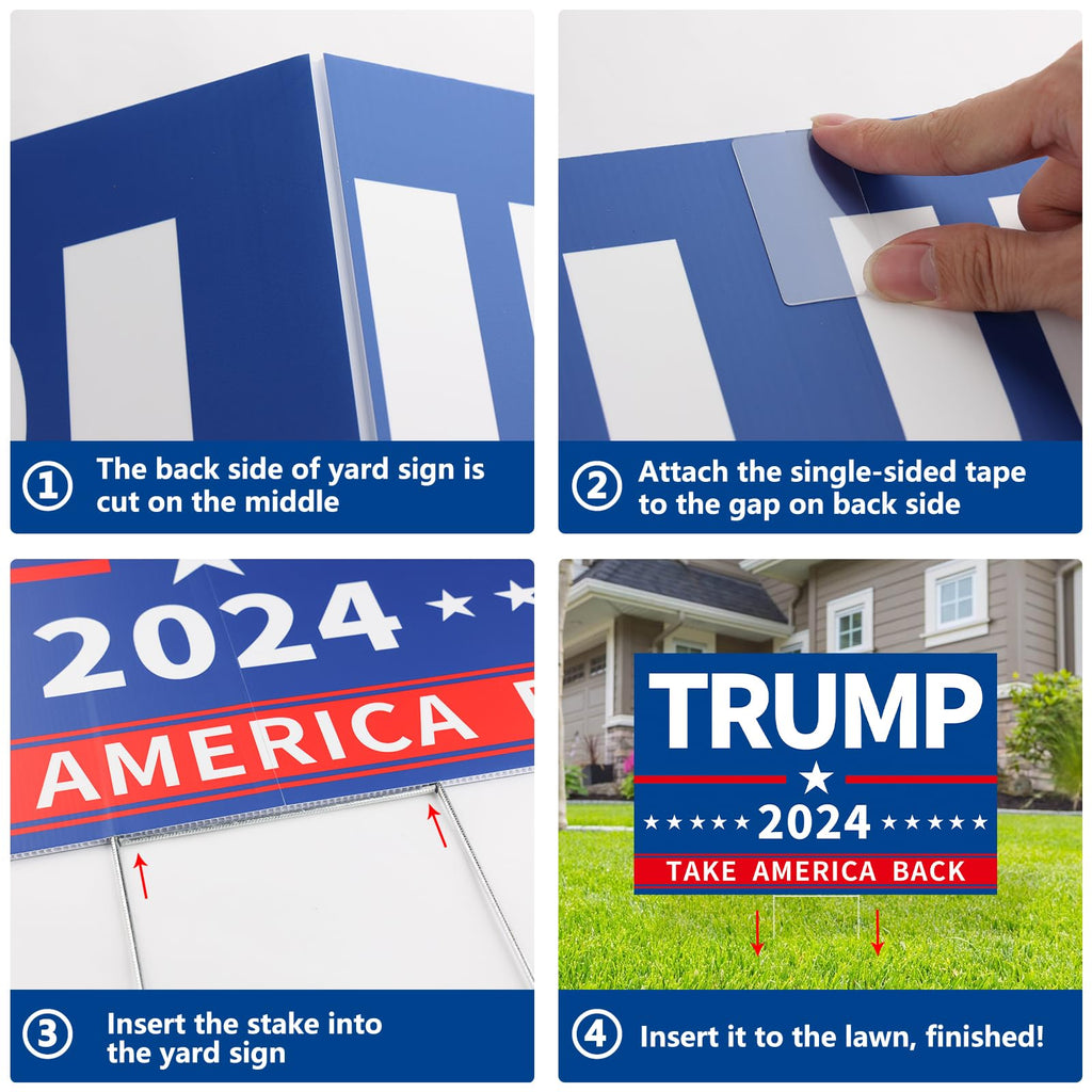 Probsin Trump 2024 Yard Sign with Metal H Stakes Double Sided 16" x 24" Trump Take America Back Blue Signs Voted for Trump Outdoor Decorations for Indoor Outdoor Lawn, Garden, Window, Party Supplies