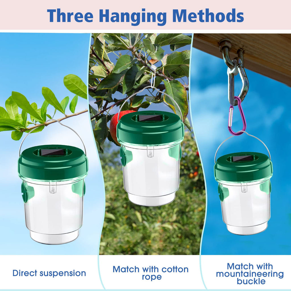 6 Pack Wasp Traps Outdoor Hanging Solar Wasp Killer Reusable Bees Trap with UV LED Light Solar Powered Hornet Trap for Indoor Outdoor Patio Garden Home with Snap Hooks and String (Orange)