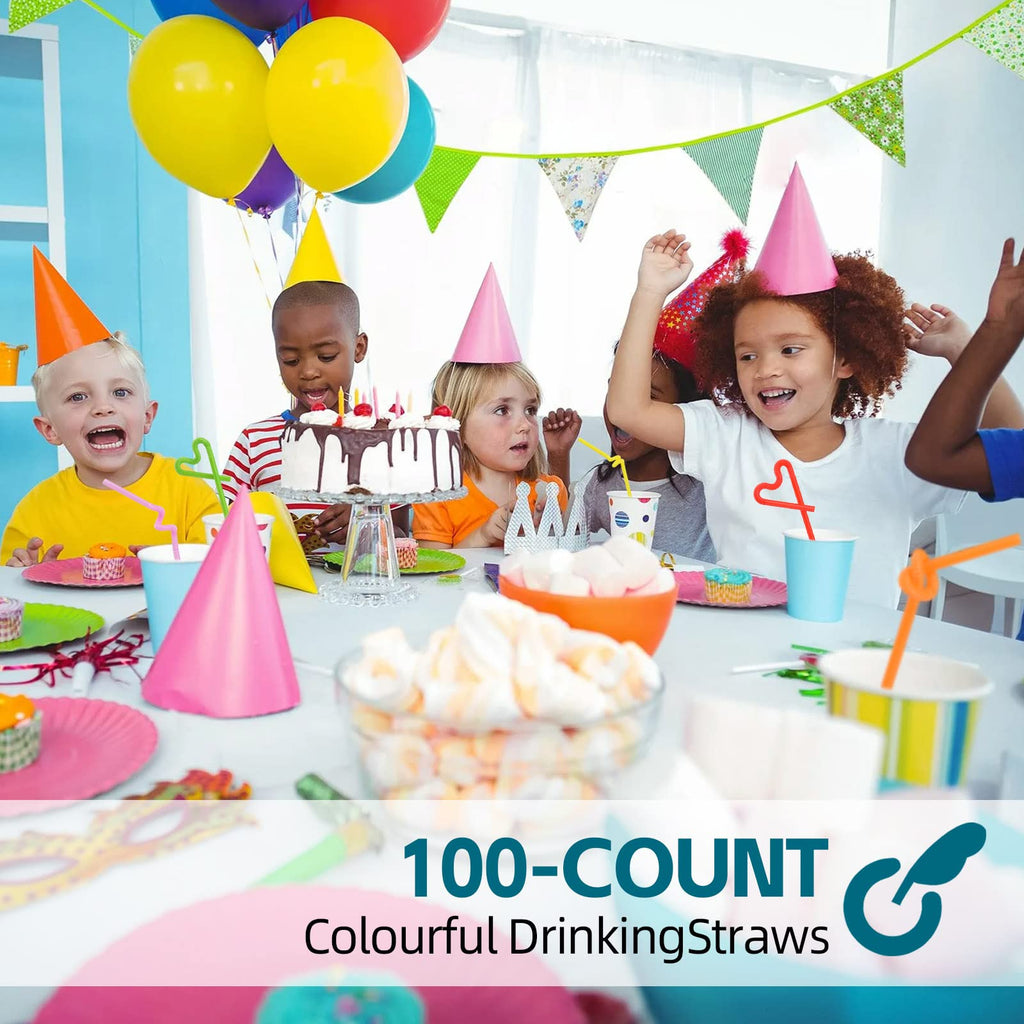 200PCS Flexible Plastic Straws, Colorful Disposable Bendy Party Fancy Straws12.8inch Extra Long Straws Party Decorations