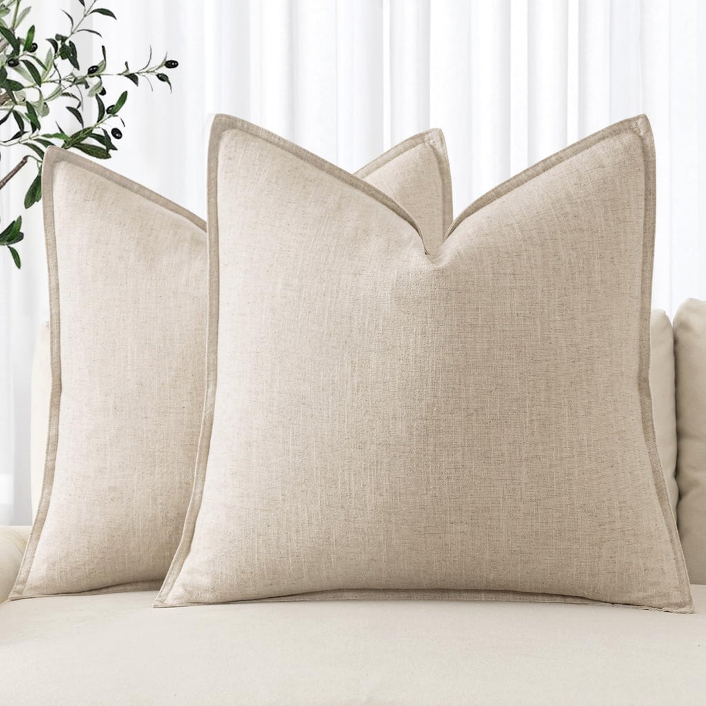 MIULEE Decorative Linen Euro Sham Pillow Covers 26x26 Natural Beige Boho FarmhouseNeutral Christmas Couch Throw Pillows for Bed Pack of 2 Accent Modern Pillowcase Sofa Livingroom Home Decor
