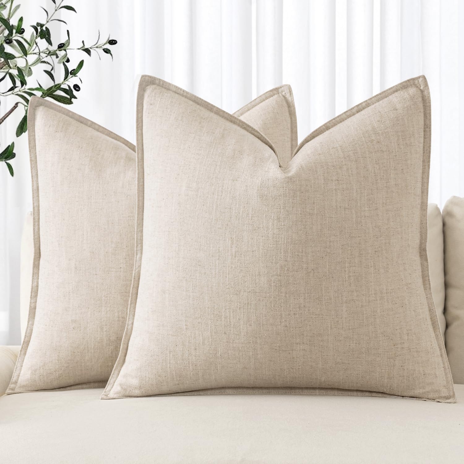 MIULEE Decorative Linen Euro Sham Pillow Covers 26x26 Natural Beige Boho FarmhouseNeutral Christmas Couch Throw Pillows for Bed Pack of 2 Accent Modern Pillowcase Sofa Livingroom Home Decor