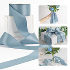 HUIHUANG Dusty Blue Ribbon 2 inch Wide Double Face Blue Satin Ribbon for Flower Bouquet, Dusty Blue Silk Satin Ribbons for Wedding Invitation, Gift Wrapping, Holiday Decor, Bows Making -25 Yards/Roll
