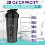 VELOMIX -2 Pack- 28 oz Protein Shaker Bottles for Protein Mixes - 2x Wire Whisk | Leak Proof Shaker Cups for Protein Shakes | Protein Shaker Bottle Pack | Shakers for Protein Shakes - Black&Red