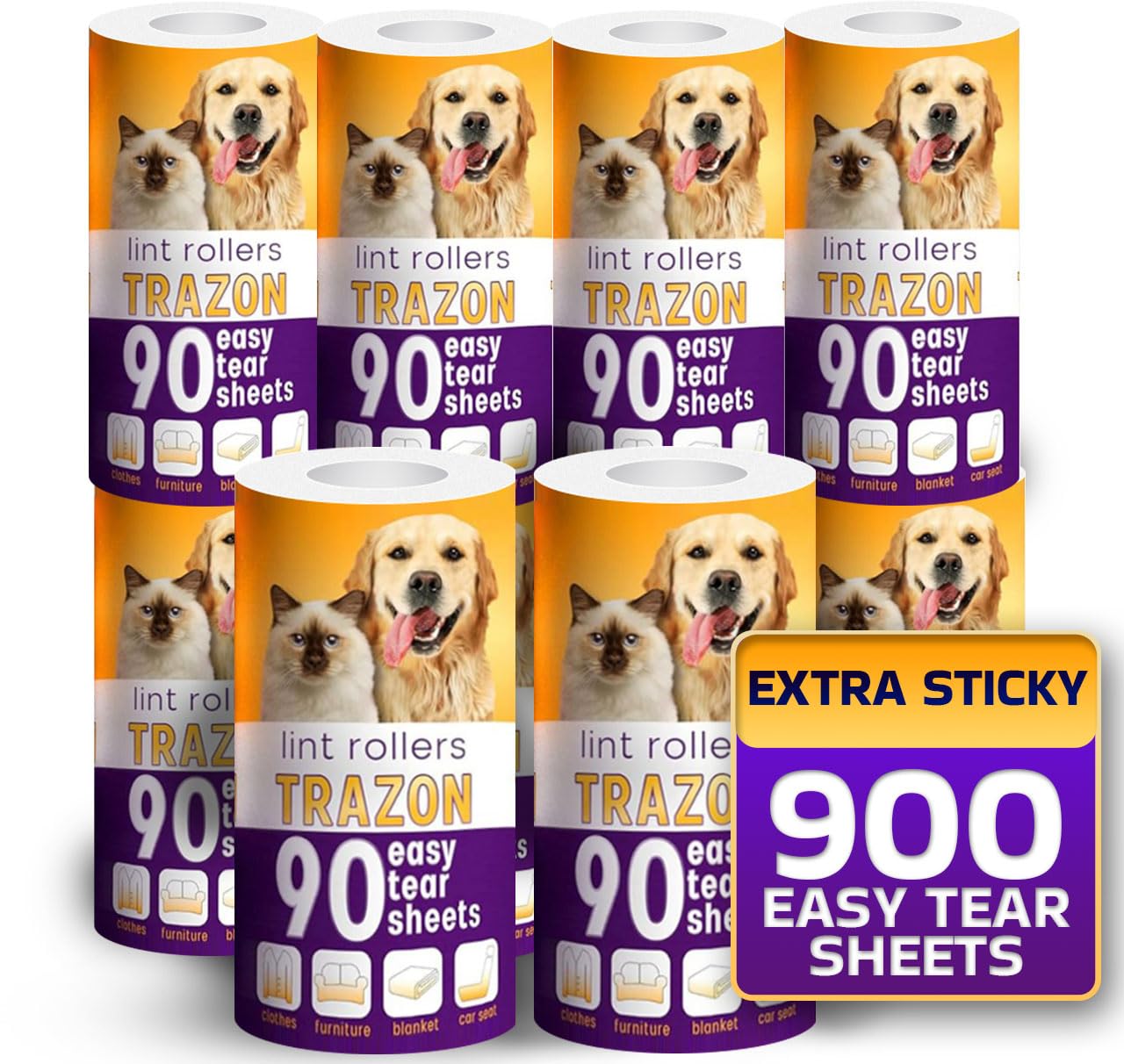 Lint Roller Refills 10 Pack of 900 Sheets / 10 Refills Rollers Only, Extra Sticky Roller for Pet Hair, Lint Remover Dog Hair, Cat Hair, Fuzz, Animal Fur, Lint Removal Roller Clothe, Stick Roller