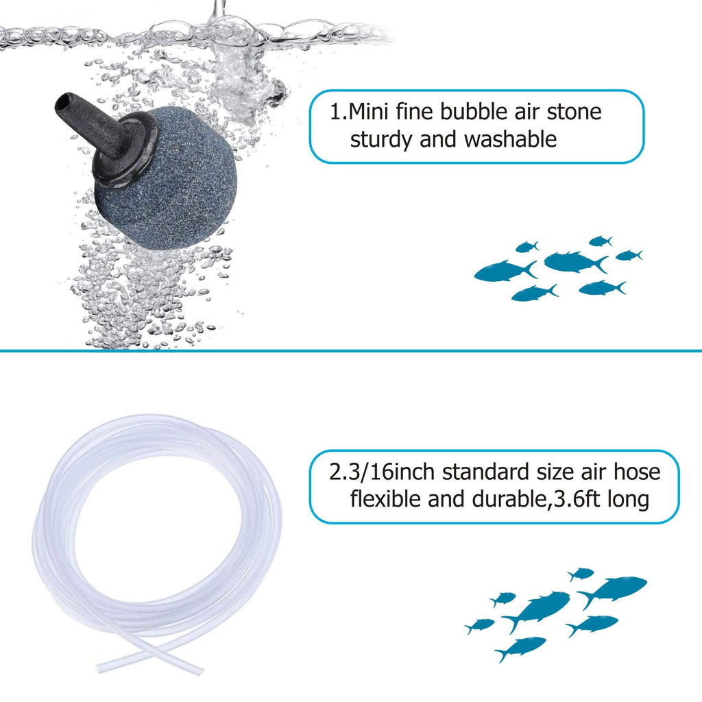 hygger Ultra Silent 1.5W Fish Bowl Aqaurium Mini Air Pump with Accessories, Oxygen Aerator Kit for Fish Tank 0.5-15 Gallon, Comes with 3/16 Inch Air Tubing, Air Stone, AC 110V/60HZ, Power Cord 3.6ft