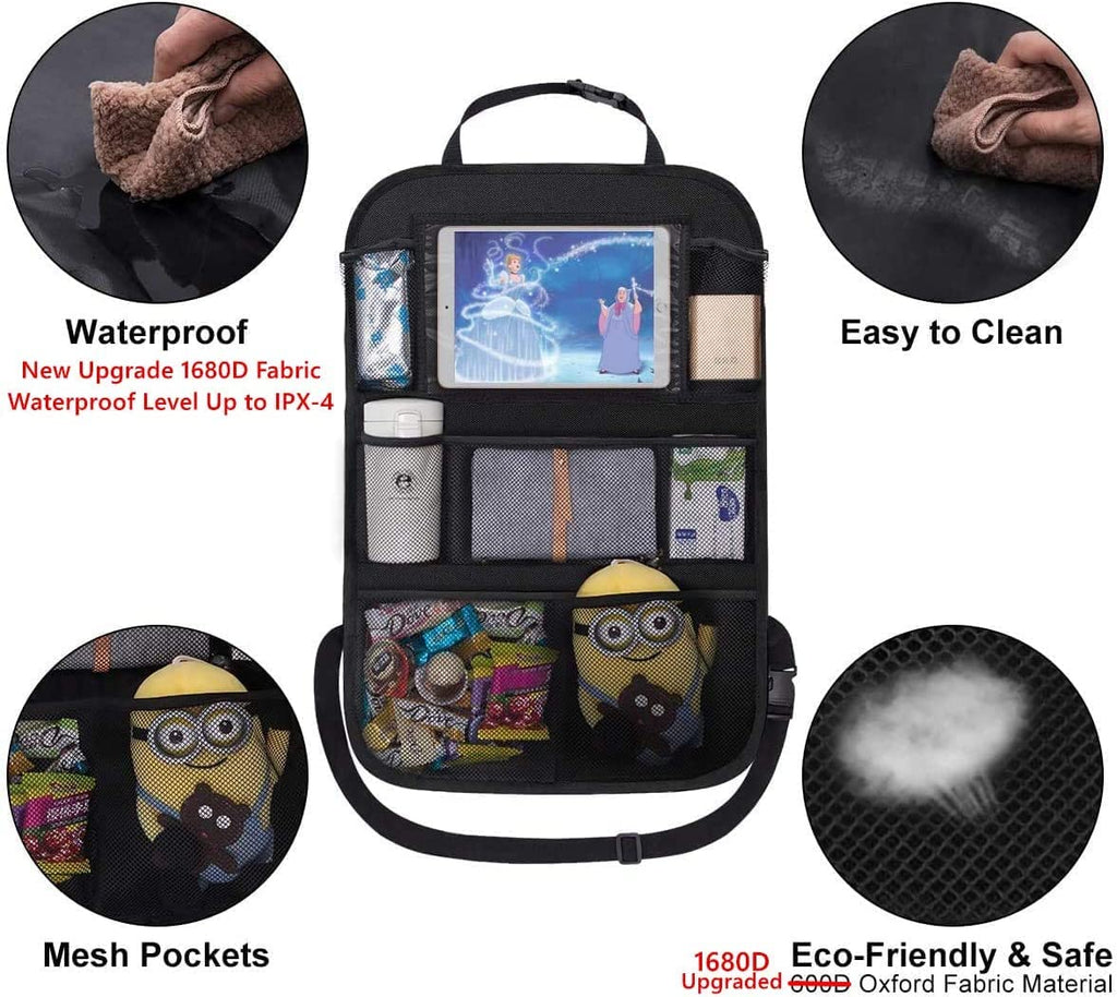 ONE PIX Backseat Car Organizer Mats Back Seat Organizers and Storage Bag with Touch Screen Tablet Holder for Kids Toddlers Seats, Travel Accessories, Road Trip Essentials (2PCS)