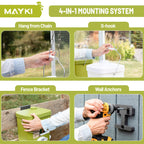 MAYKI Chicken Feeder and Waterer Set, 3 Gallon/26 LB No Waste Poultry Feeding System with Hanging Option, Automatic Coop Accessories for 10 Hens, Upgraded Feeder Port Water Cup, BPA-Free Winter Design