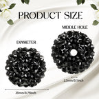 Loetere 40 Pcs 20mm Rhinestone Beads Crystal Round Disco Ball Beads Bulk Chunky Bubblegum Beads Charms for Christmas DIY Pens Making Jewelry Supplies Craft European Style Bracelets (Black)