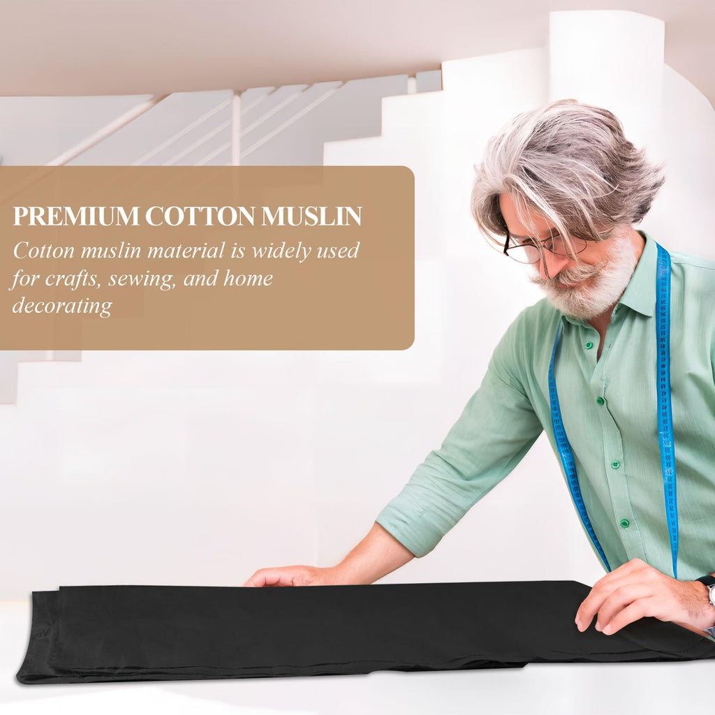 PEASUG 100% Cotton Muslin Fabric, 59 Inch X 5 Yards Muslin Linen Fabric by The Yard, Medium Weight Draping Fabrics Suitable for Sewing Embroidery, Garments, Crafts Material-Black