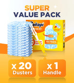 Heavy Duty Duster Refills for Swiffer Duster, 20 Count Duster Refills with 1 Handle, Multisurface 360° Dusters with 4X Microfibers, Unscented Disposable Dusters for Cleaning (Blue)