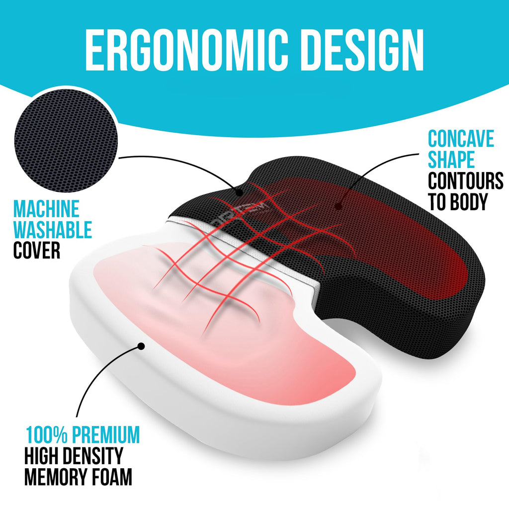 FORTEM Office Chair Cushion and Back Support for Office Chair, Lumbar Support Pillow, Memory Foam, Non Slip Sitting and Back Rest for Gaming, Car Seat Cushion, Chair Pad