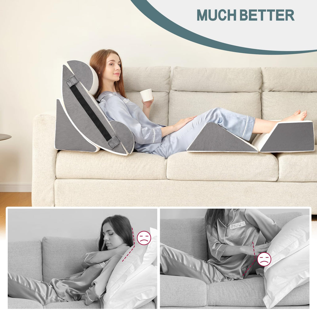 Yojoker 6pcs Orthopedic Bed Wedge Pillow Set for Post Surgery, Memory Foam for Sleeping, Back and Leg Pain Relief Comfortable & Adjustable Support Pillows-Anti Snoring, Heartburn