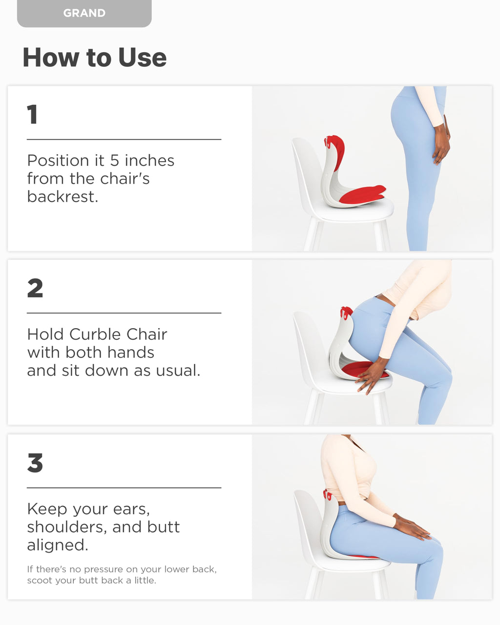 curble Grand(Extra Wide & Sturdy) – Ergonomic Back and Lumbar Support for Good Posture Correction and Back Pain Relief, Perfect for Office, Floor Seat, and Work from Home, Patented (Red)