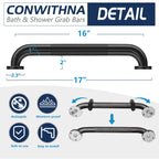 2 Pack Shower Grab Bars for Bathroom 16 Inch Black Stainless Steel Anti-Slip Knurled Grip Home Care Bath Handrail Safety Hand Rail Support for Showers Seniors Elderly Assist Handicap Bath Handle