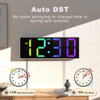 JALL 12'' Large Digital Wall Clock with Remote Control, Big LED Screen Dispaly, 8 RGB Colors, DST, Night Light for Living Room, Bedroom, Gift for Elderly (White)