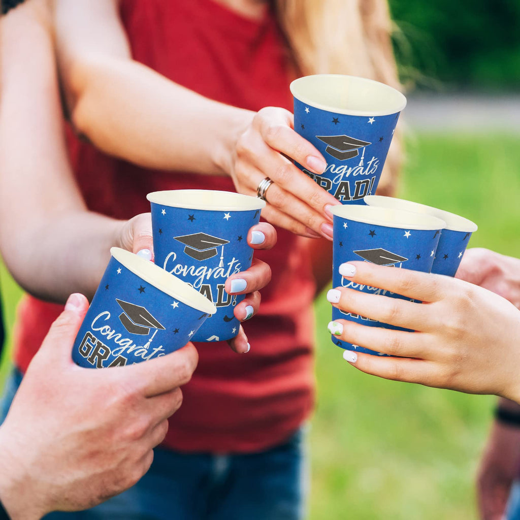 Whaline 100Pcs Graduation Disposable Cups Class of 2024 Congrats Grad Paper Cups Graduation Hat Stars Graduation Party Drinking Cups for Hot Drinks Cold Beverage Graduation Party Supplies, 9 Oz