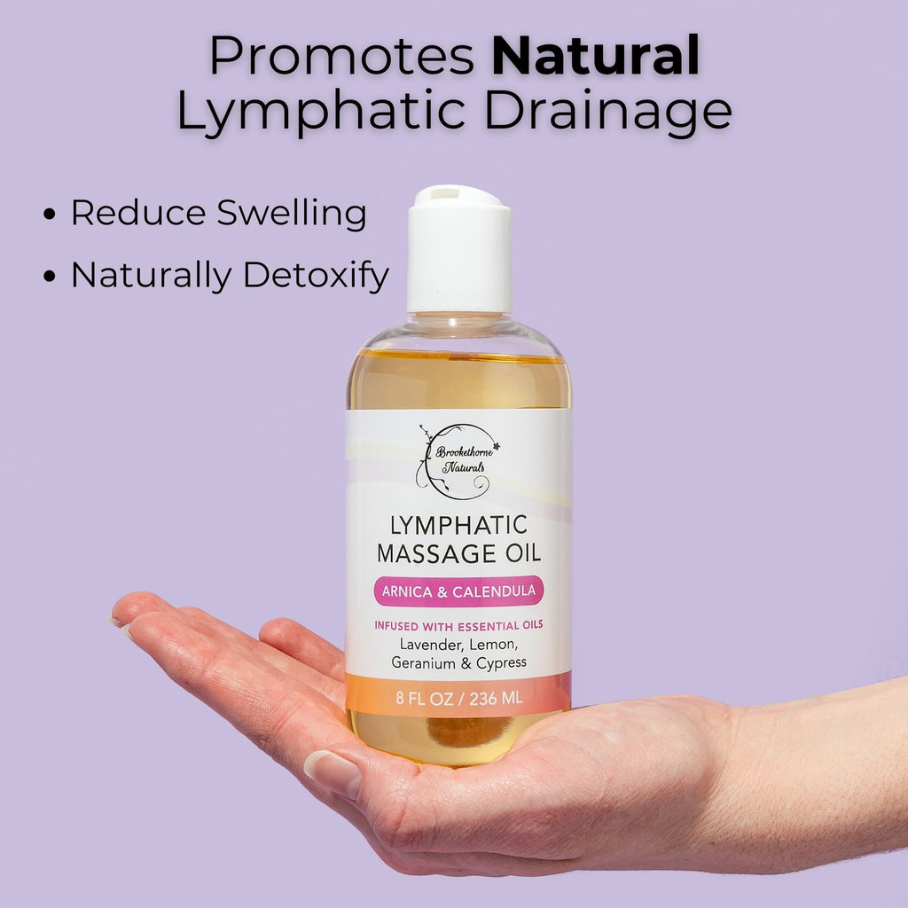 Lymphatic Massage Oil for Natural Lymphatic Drainage | Massage Oil for Massage Therapy | Premium Quality with Arnica & Lavender Oil | for Post Surgery Recovery & Detox | 8oz by Brookethorne Naturals