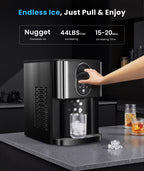 Countertop Nugget Ice Maker, 44lbs/24H Nugget Ice Machine Countertop, Chewable Pellet Ice Maker Machine with Ice Dispenser, 2.4L Water Reservoir, Self-Cleaning, Ideal for Kitchen/Bar/Office, D-Black