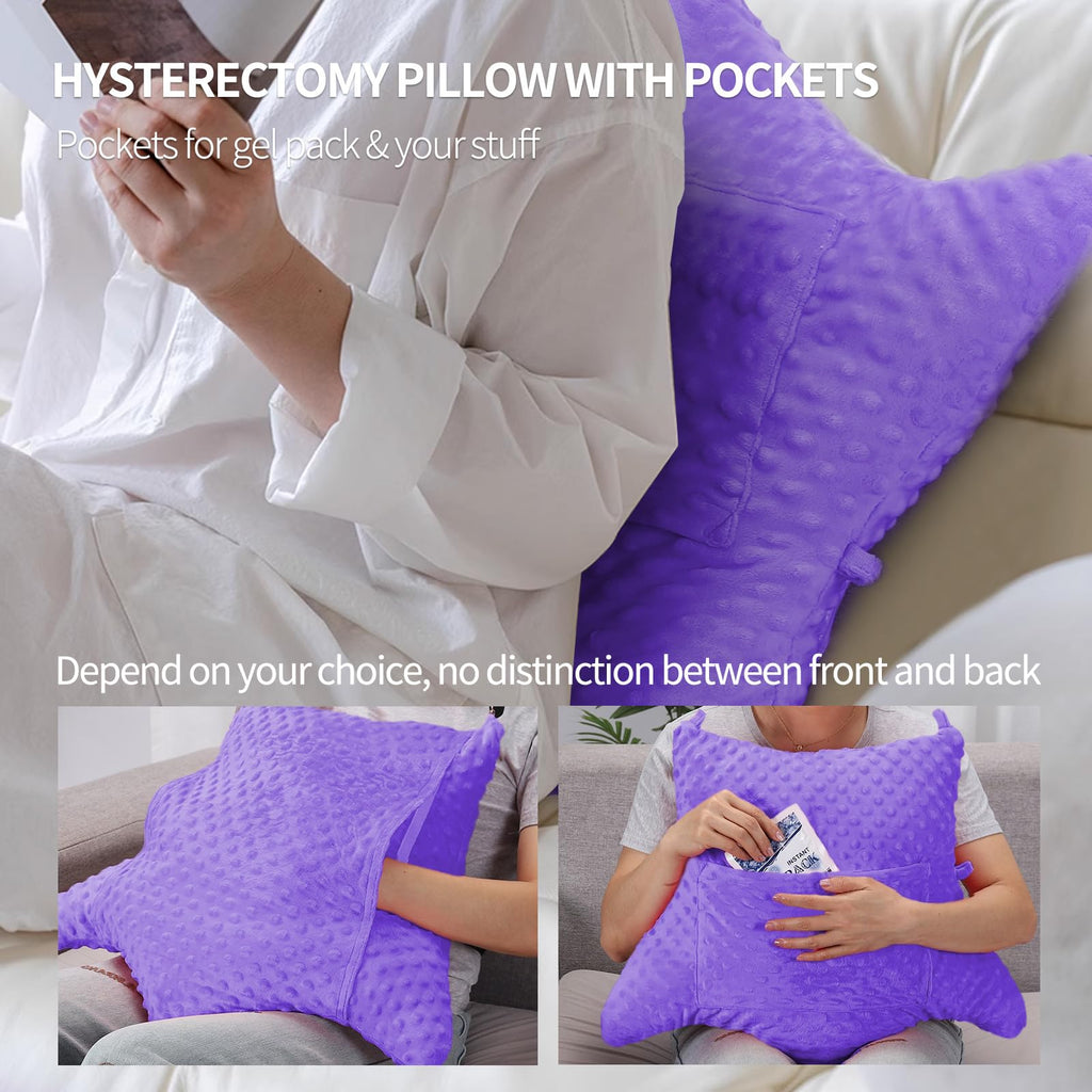 okmaba Hysterectomy Pillow with Pocket for Ice/Hot Packs, Abdominal Surgery Recovery Pillow for Women, Post-Surgery Support Cushion(Purple)