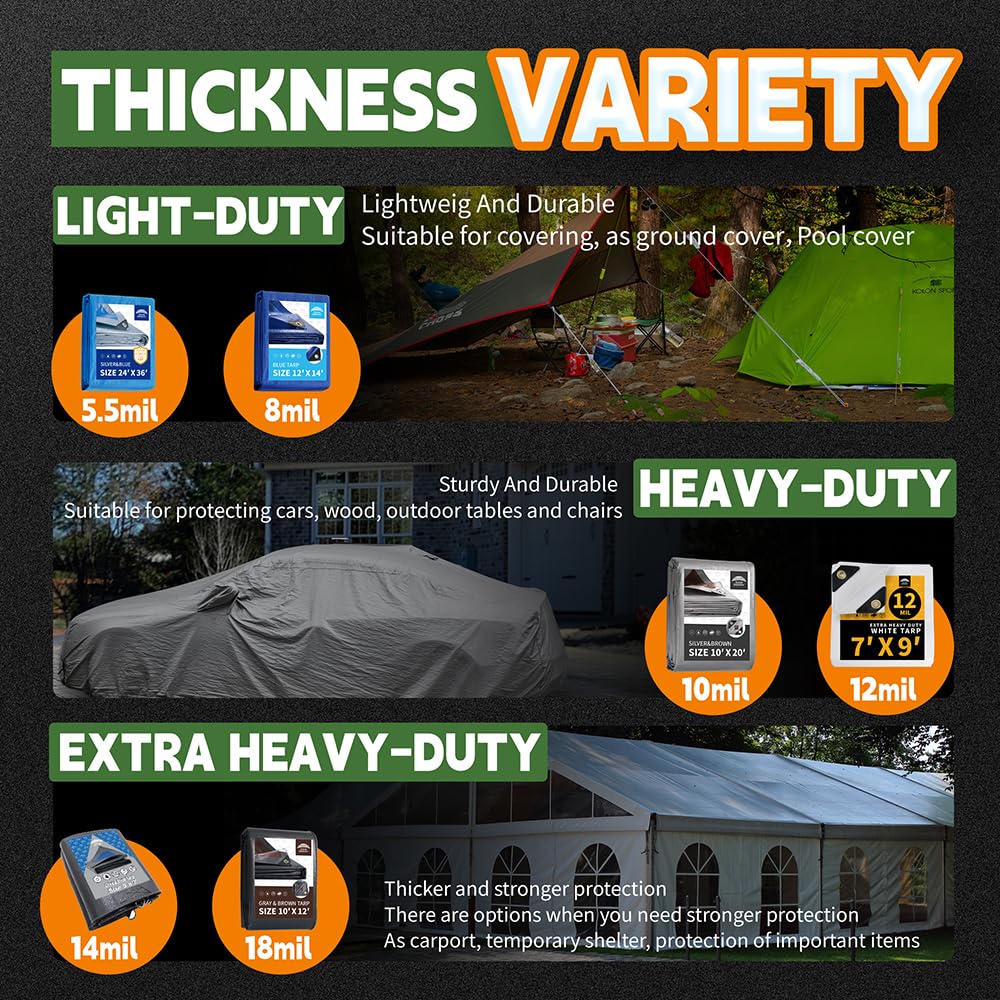 RAINDEWAY 10x12 Feet Tarps Heavy Duty Waterproof,10Mil Thick Multipurpose Poly Tarp Cover with Metal Grommets and Reinforced Edges,Silver/Brown Tarp