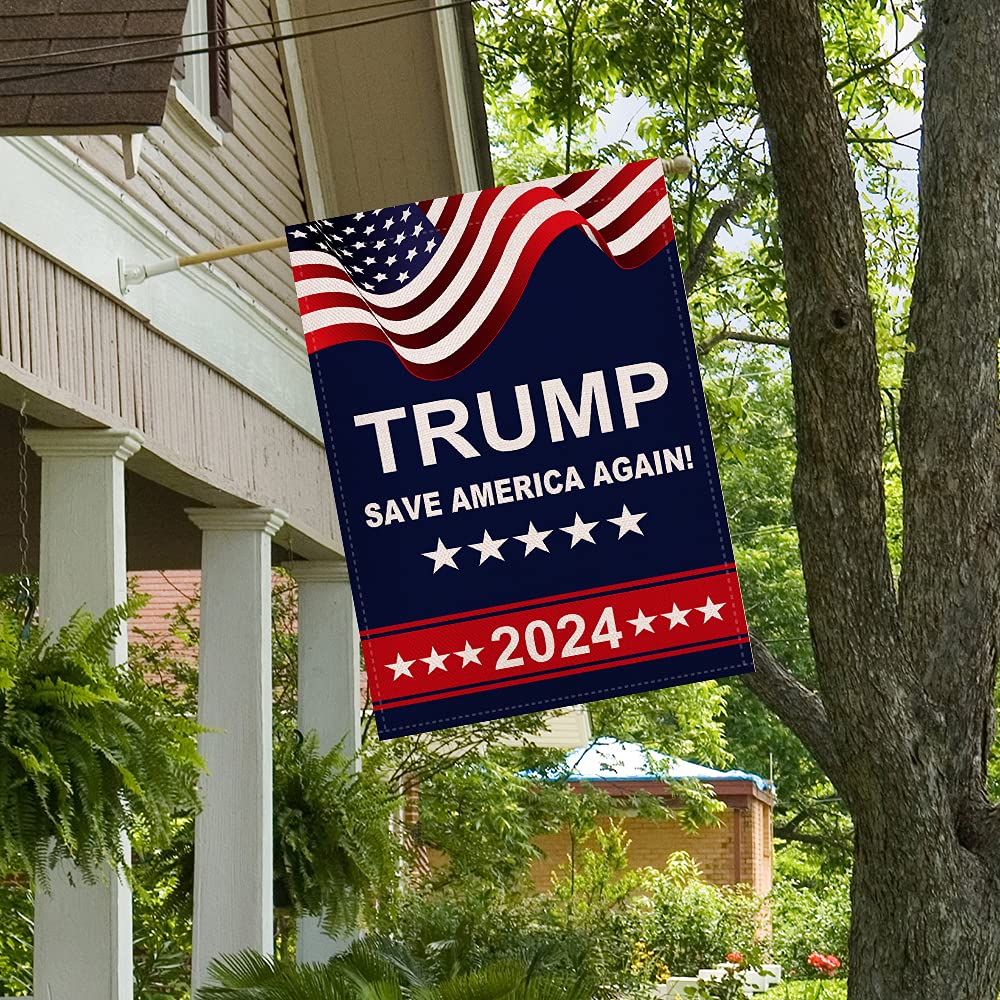 Trump 2024 House Flag Save America Again Vertical Double Sided 28x40 Inch Burlap Rustic Farmhouse Yard Outdoor Flag Décor