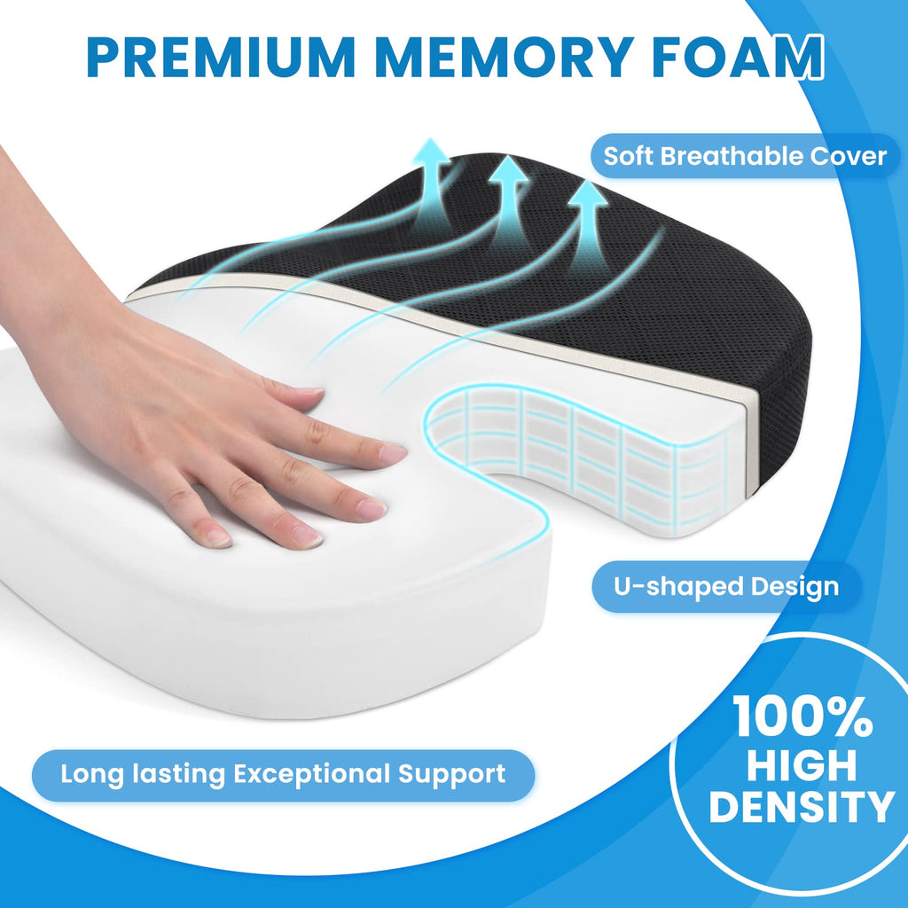 TushGuard Back&Seat Cushion, Car Seat Office Chair Cushions, Sciatica & Back Coccyx Tailbone Discomfort Easing Chair Pad, Memory Foam Lumbar Support Pillow for Desk, Wheelchair, Driving (Black)