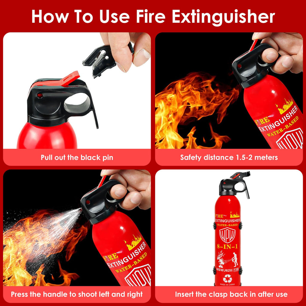 WPW Upgraded 8-in-1 Fire Extinguisher for Home with Wall Mount, 620ml Portable Fire Extinguisher For Vehicle Car Boat House Kitchen Emergency Supplies, Water-Based Solution For A, B, C, K Fire
