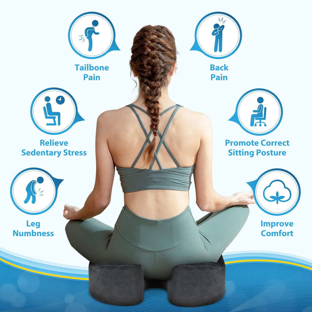 BlissTrends Seat Cushion,5.2in Thick Memory Foam Cushions for Office Chair, Car Seat, Airplane, Relieving Pressure Tailbone Sciatica Back Pain for Long Sitting Office Workers, Car Drivers Grey