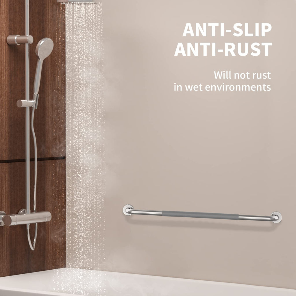 32 Inch Anti Slip Shower Grab Bar, Munzong Chrome Stainless Steel Bathroom Grab Bar w/Gray Rubber Grip, Bathroom Balance Bar,Safety Handrail Support,Handicap Elderly Senior Assist Bath Handle