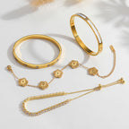18K Gold Plated Stackable Bangles Bracelets for Women - 4 Pcs Gold Bracelet Set Trendy Stainless Steel Fashion Accessories, Dainty Stacked Jewelry Set Gift for Daily Wear Five Leaf Clover