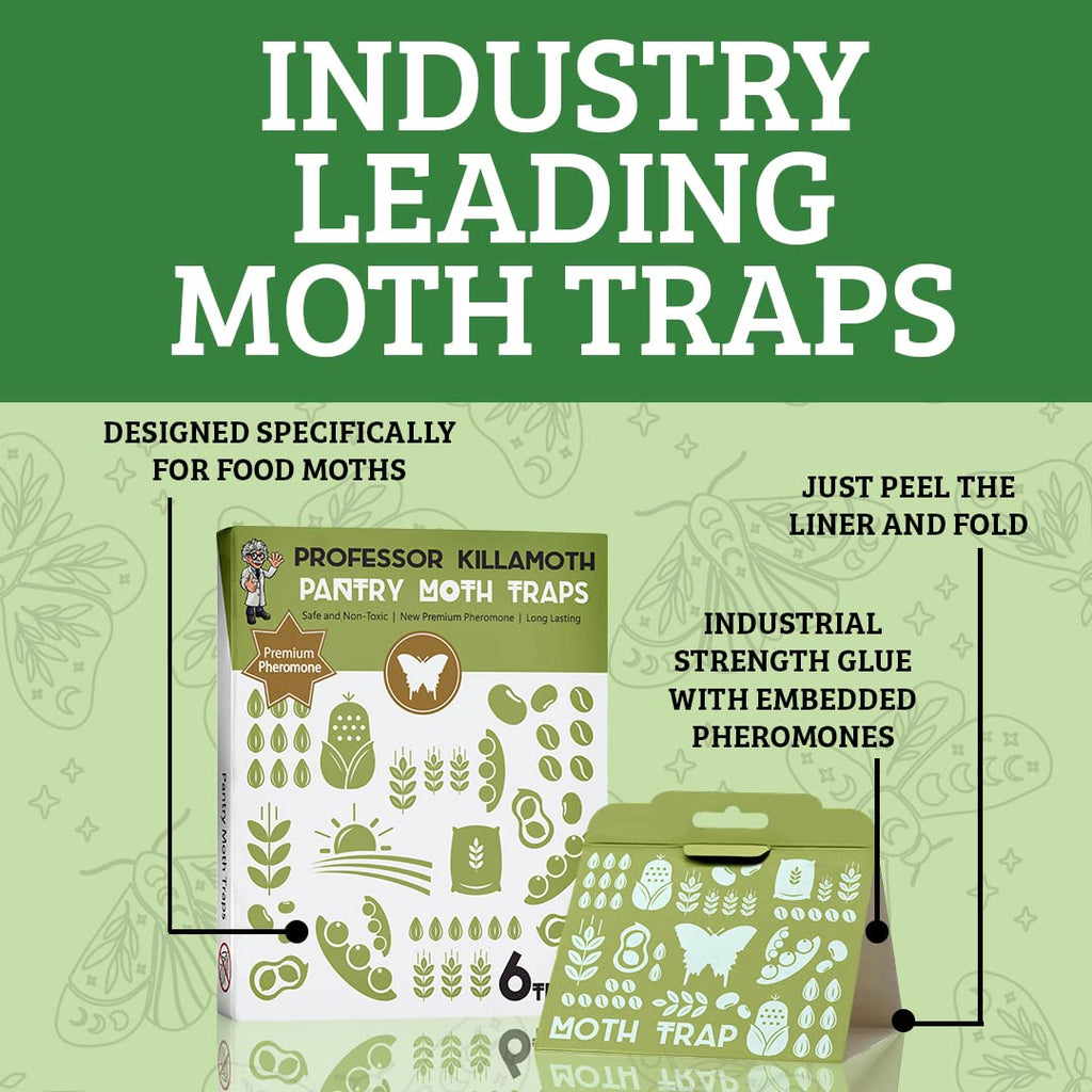 Professor Killamoth Pantry Moth Traps 6 Pack, Professional Grade Pheromone Moth Traps for House Indoor, Non-Toxic Pantry Moth Trap for Kitchen, Food & Cupboards