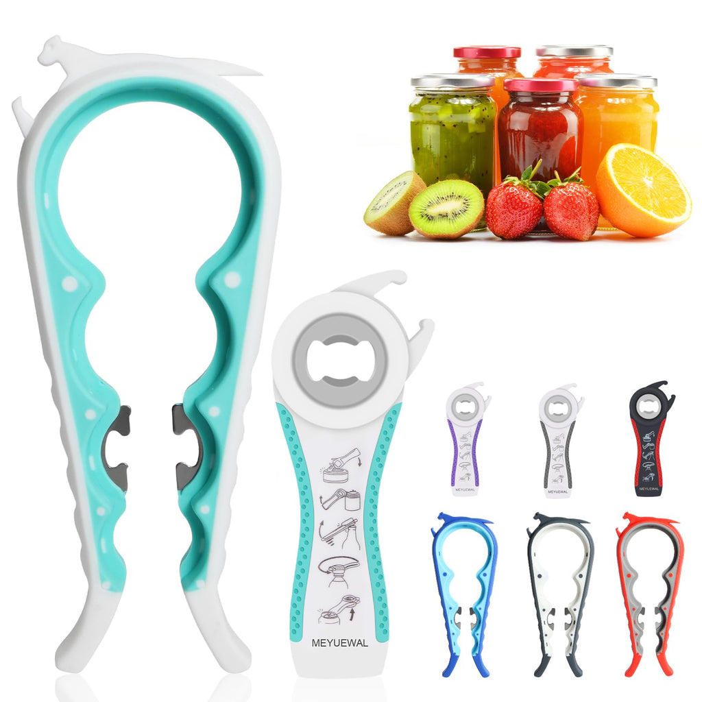 MEYUEWAL Latest Jar Opener for Weak Hands, 6 in 1 Multi Function Can Bottle Kit with Silicone Handle Easy to Use Children, Elderly and Arthritis Sufferers, Latest Jar Opener-White Green