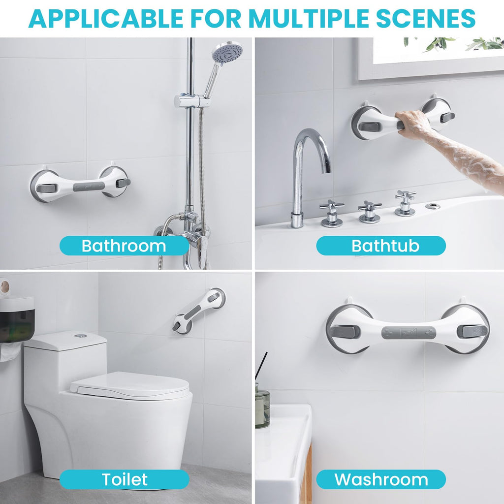 TAILI Shower Grab Bar, 12 Inch Shower Handle for Bathtubs and Showers for Elderly, Suction Grab Bars for Seniors Bathroom Safety Handle for Elderly, No Drilling Removable,Grey