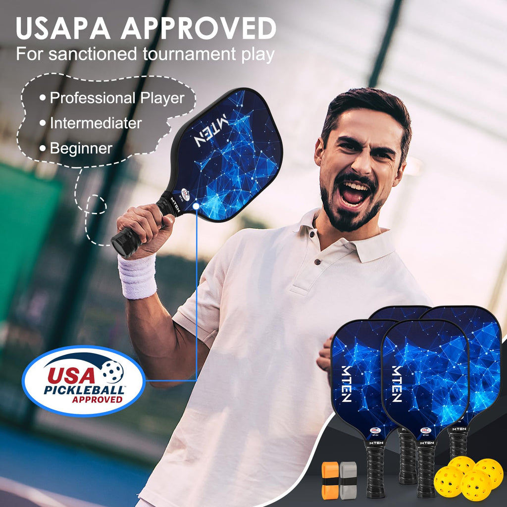 Pickleball Paddles, USAPA Approved Fiberglass Surface Pickleball Set of 4 Pickleball Rackets, Pickle Ball Paddle Set for Beginners & Pros