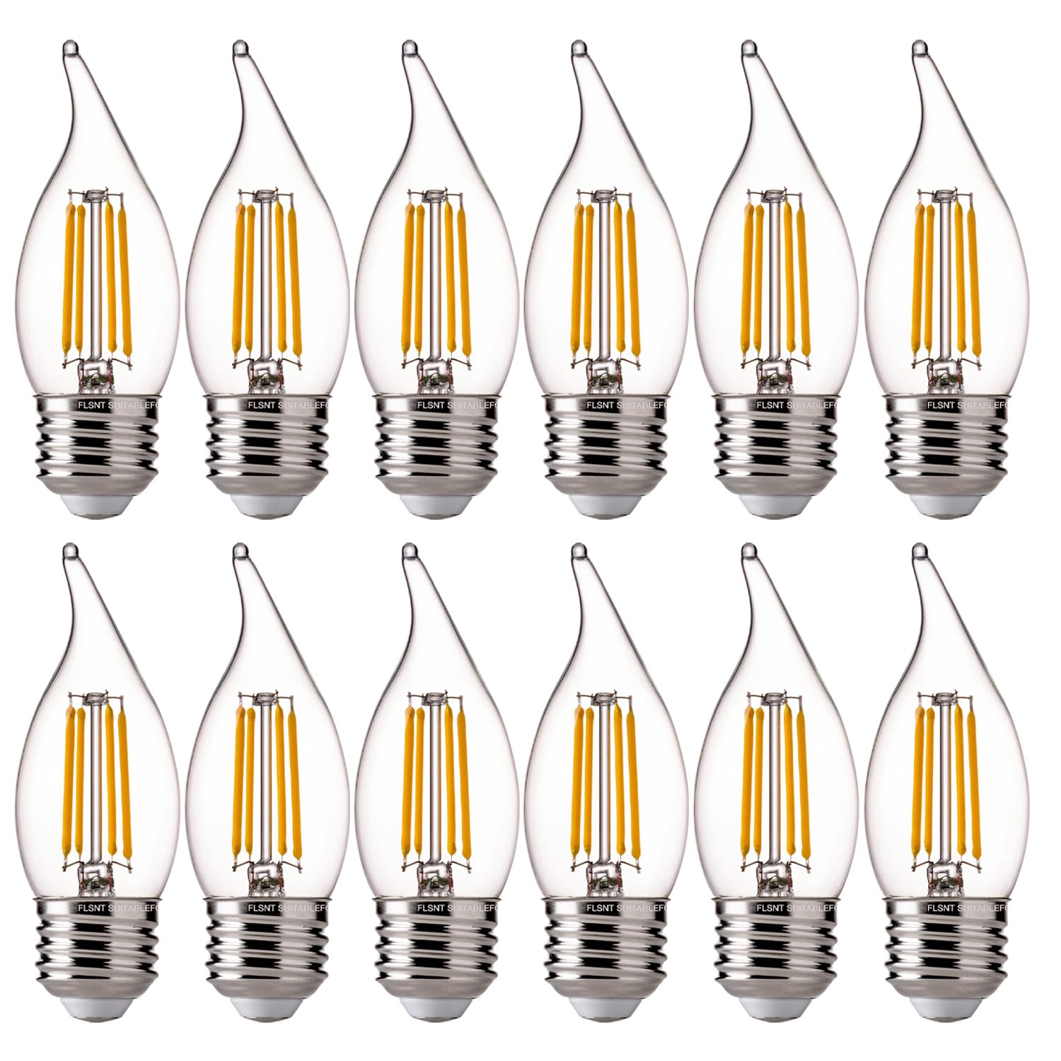 FLSNT 60 Watts Equivalent LED Chandelier Light Bulbs, Dimmable CA11 LED E26 Base Candelabra Bulbs, 2700K Soft White, 12 Pack UL,CA65 Listed.