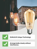 Qualilux Dusk to Dawn ST19 LED Edison Light Bulbs, Vintage Amber Glass, 2300K Amber Warm, 6.5W=60W, Non-Dimmable Auto On/Off Light Sensing LED Filament Bulb Outdoor, 700LM, E26, 2-Pack, HQ-H027