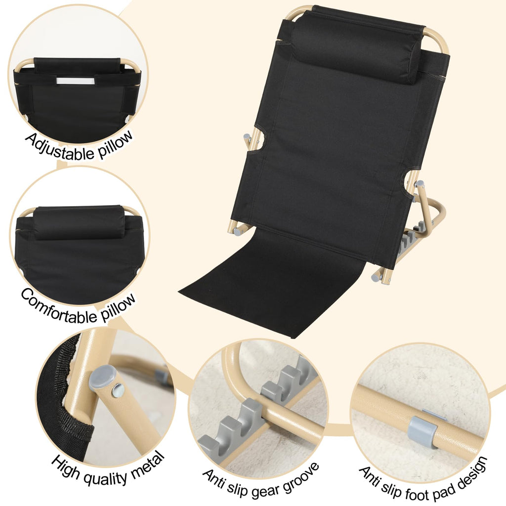 Menkxi Lifting Bed Backrest Portable Folding Adjustable Sit up Back Rest Multifunction Chair for Bed Change Angle of Backrest for Elderly Patients Back Neck Lumbar Support (Black,28.4 Inch)
