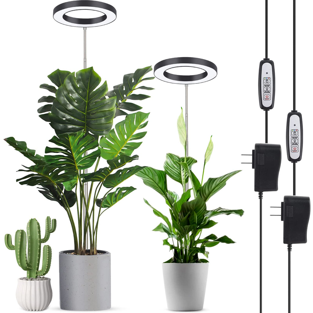 LORDEM Plant Grow Light, Full Spectrum Plant Light for Indoor Plants, Brightness Adjustable LED Growing Lamp with Auto On/Off Timer 4H/8H/12H, Height Adjustable, 2 Packs of Black