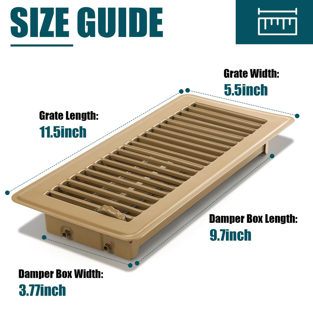 VOISEN Floor Register 4x10, 6 Pack Brown Floor Vent Covers, Heavy Duty Steel Walkable Floor Vents,Vent Covers for Home Floor