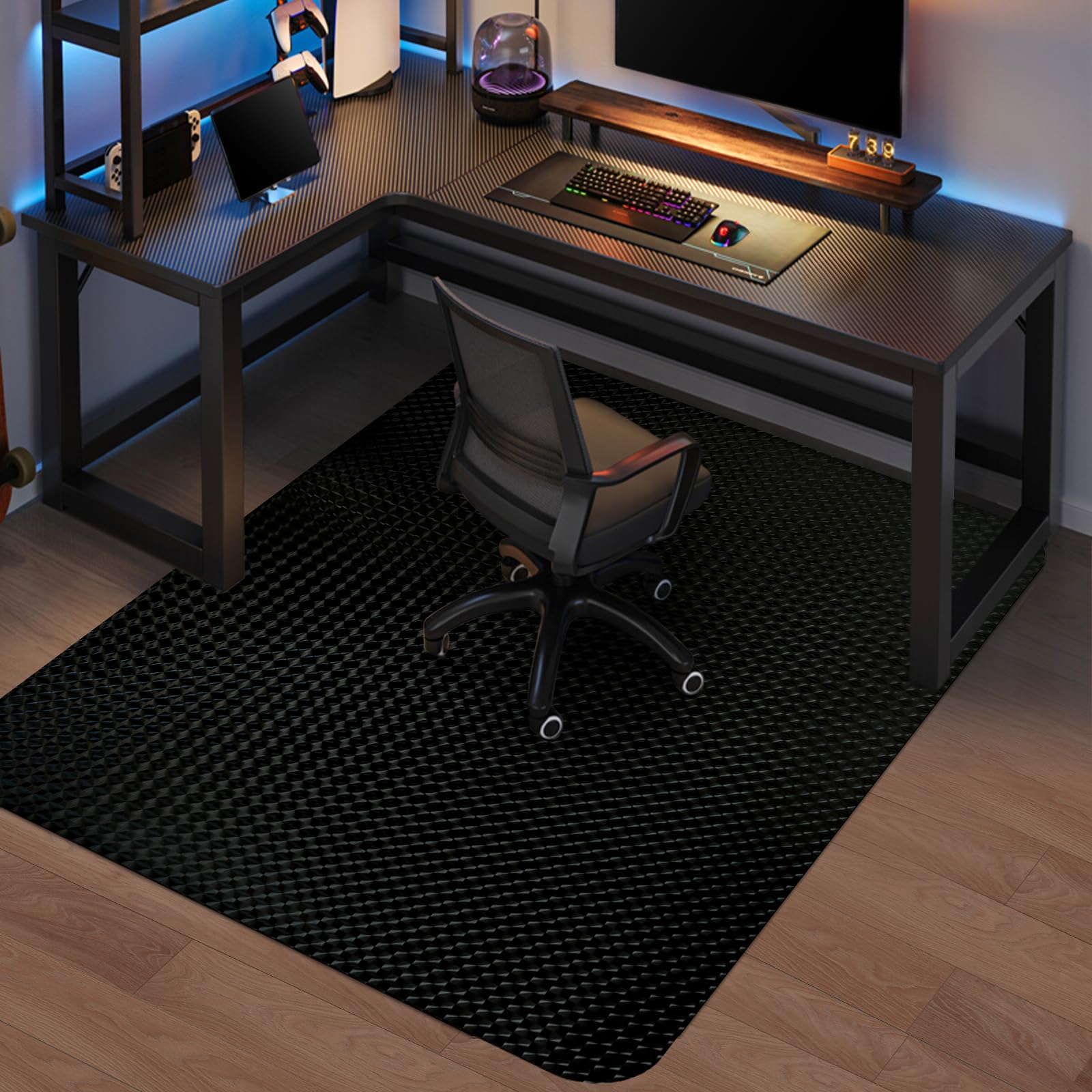 Vicwe Gaming Chair Mat for Hardwood Floor, 63"×51" Large Office Chair Mat, PVC Computer Chair Mat, Easy Glide, Floor Protector for Rolling Chair-Black