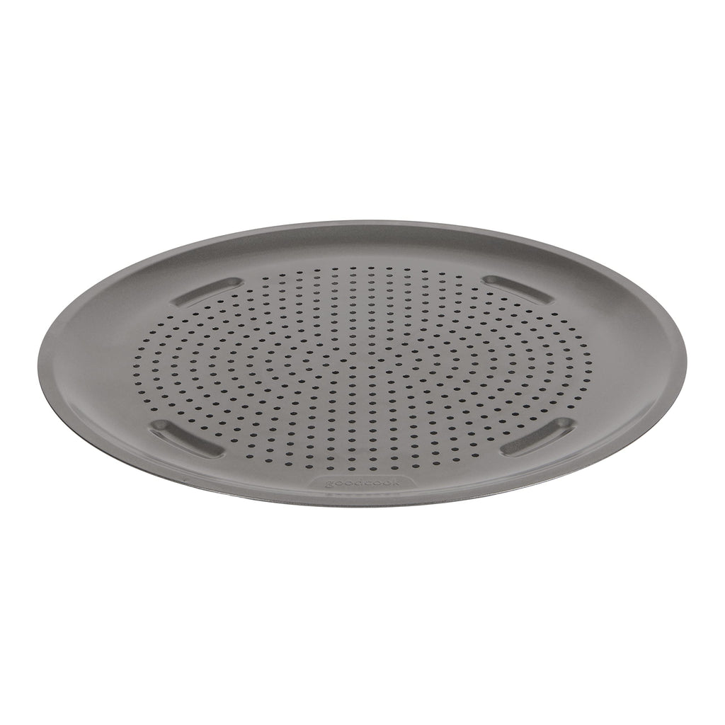 GoodCook AirPerfect 14" Insulated Nonstick Carbon Steel Pizza Pan with Cutting Guides, Perforated Nonstick Pizza Pan, Gray